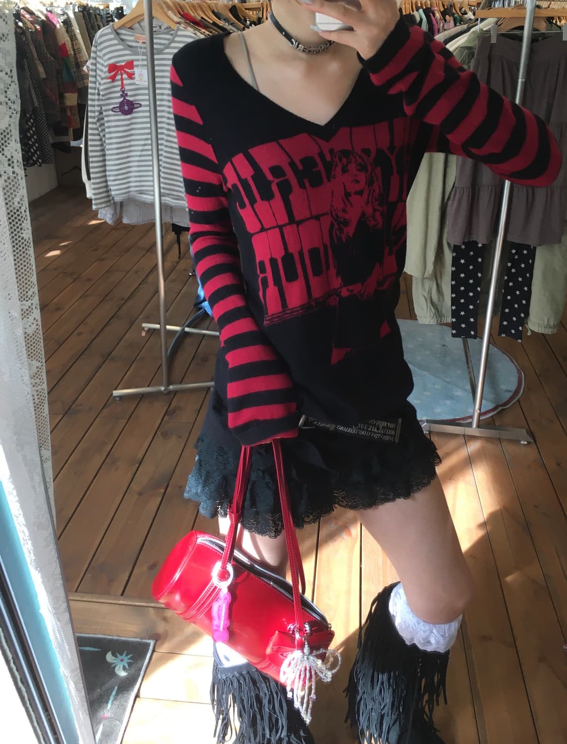 히스테릭글래머 히스걸 레드 스트라이프 니트 상품이미지5