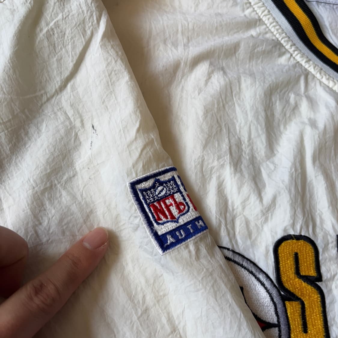 90년대 생산 NFL 프로 라인 바이 스타터 화이트 나일론 웜업 상품이미지7