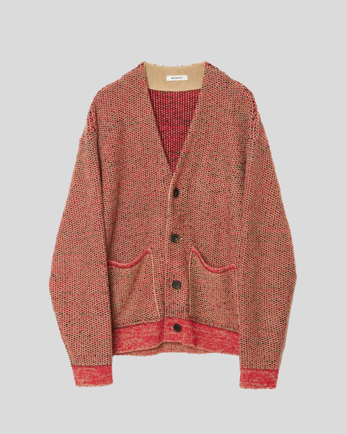 [3] MATSUFUJI 마츠후지 자카드 니트 가디건 레드 상품이미지1