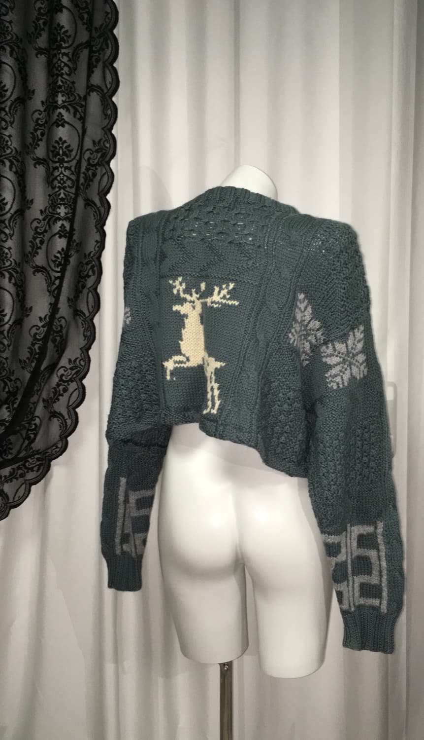 Vintage 커스텀 크롭 사슴 꽈배기 자수니트 틸블루 터콰이즈 청록 상품이미지6