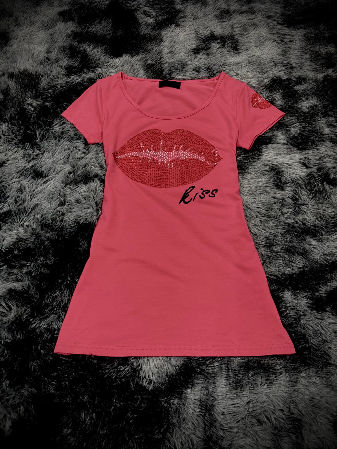 핑크 립 그래픽 큐빅 반팔 티셔츠 상품이미지1