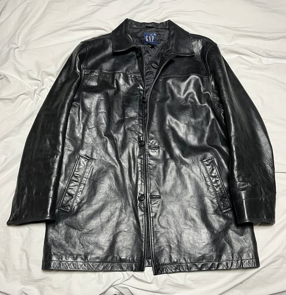 [L] GAP 올드 갭 레더 카코트 블랙 상품이미지1