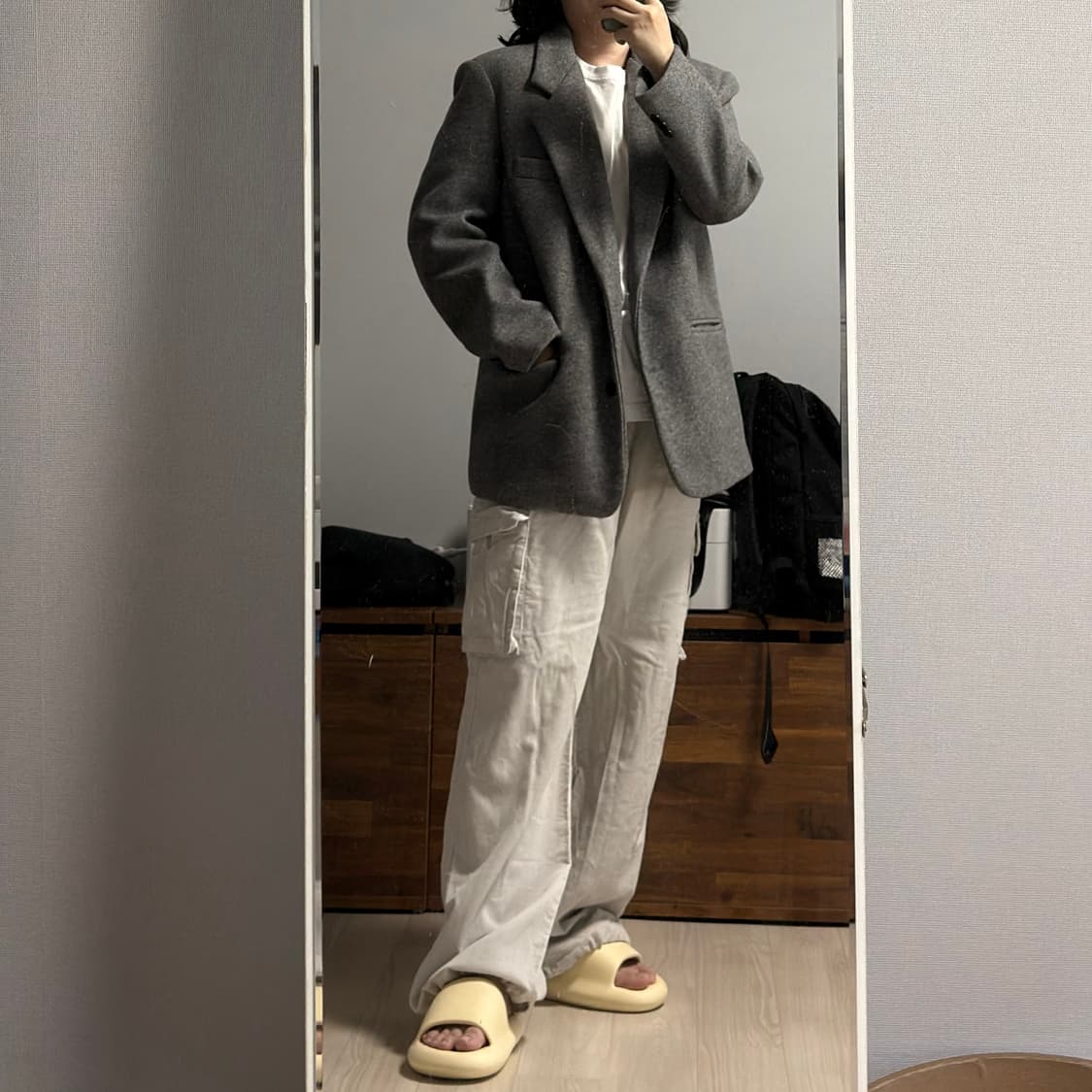 그레이 오버핏 울 겨울 자켓 상품이미지2