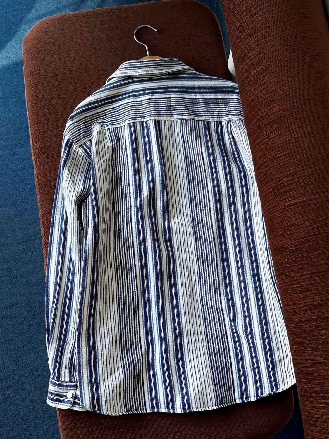 Cotton woven stripe open collar shirt 상품이미지8