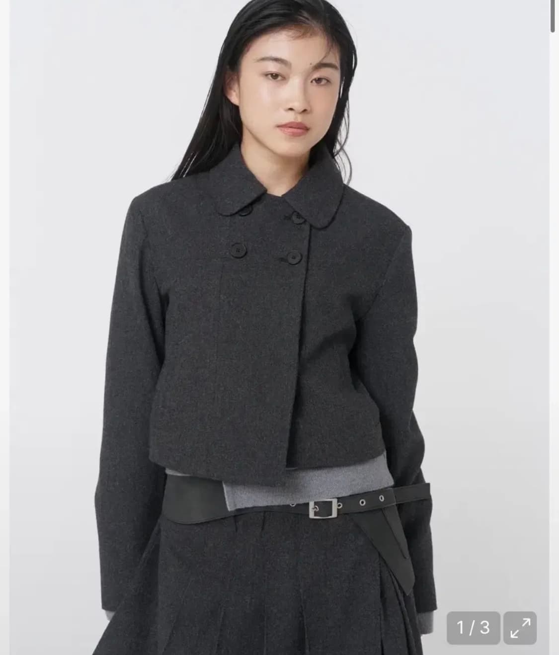 미세키서울 와비 라운드 칼라 더블 자켓 차콜 상품이미지3