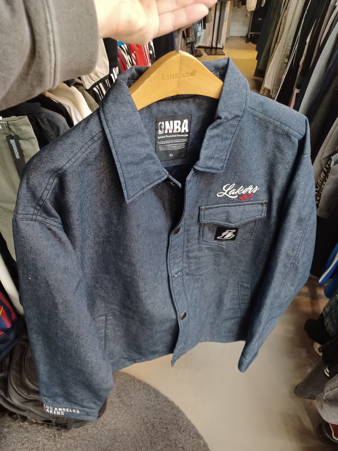 Nba 로스엔젤레스 레이커스 자수 데님 초어자켓 xl 상품이미지7