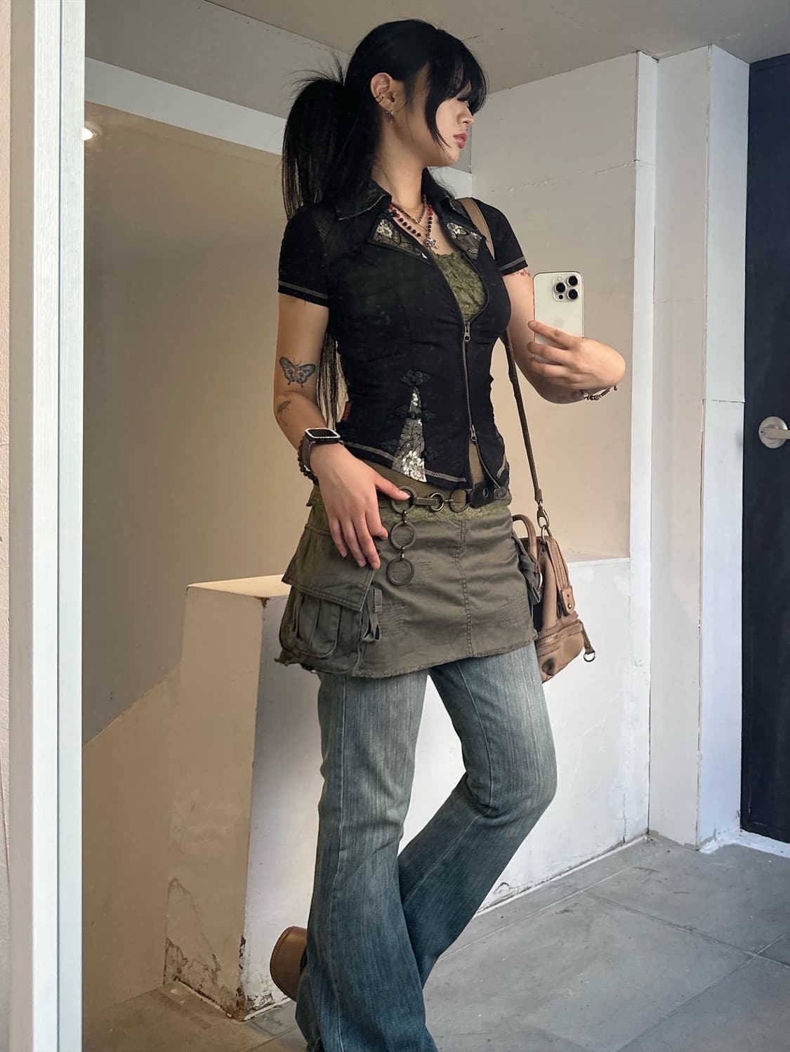 Ozz ON Black mesh oriental short-sleeved 상품이미지3