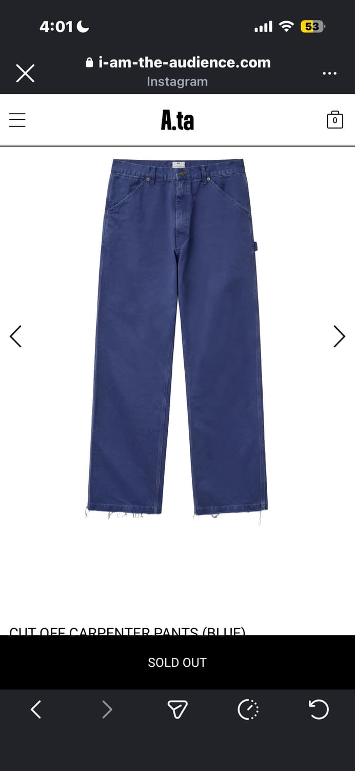 [구매,S] A.ta 컷 오프 카펜터 팬츠 블루 상품이미지1