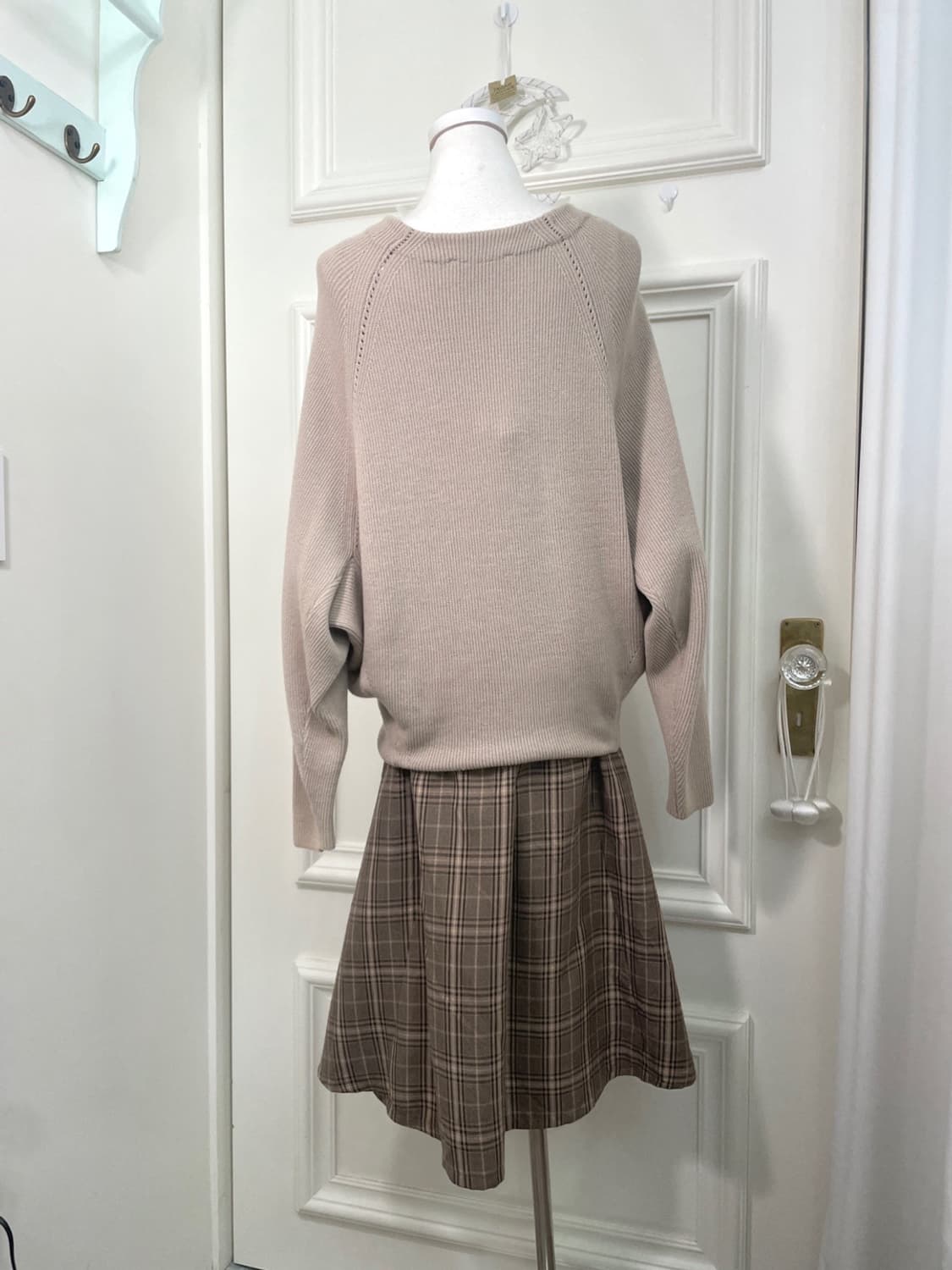 pink beige rib over basic cardigan 상품이미지4