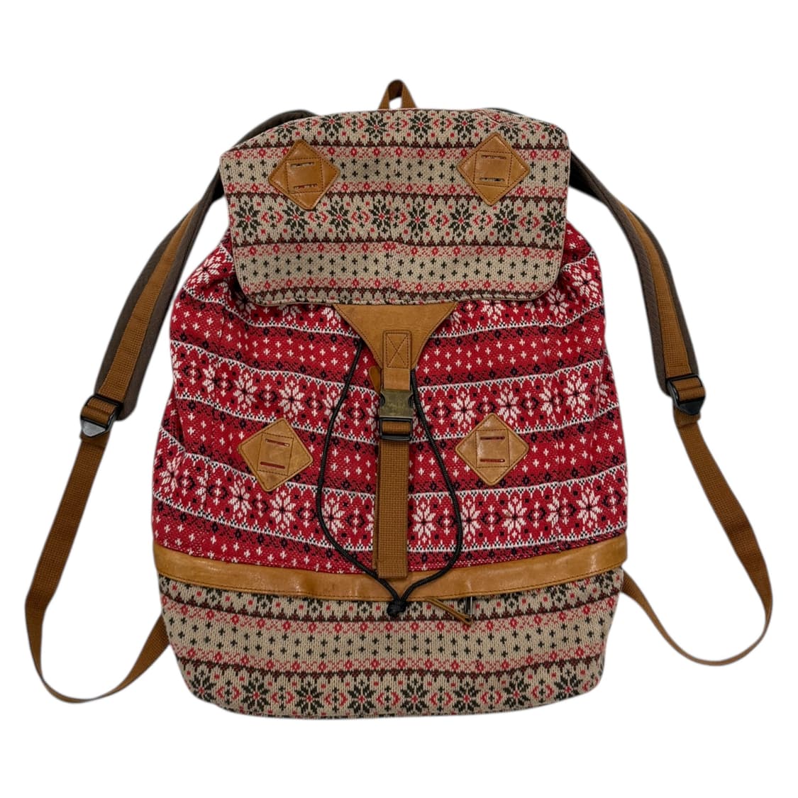 빈티지 페어아일 패턴 Y2K 포켓 복조리 백팩 가방 상품이미지1