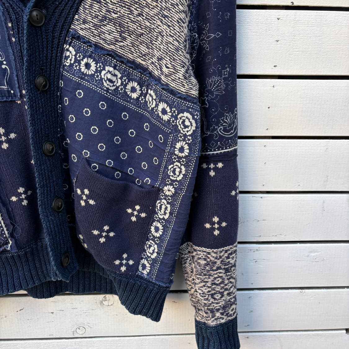 Polo 폴로 데님앤서플라이 페이즐리 패치워크 숄카라 니트 가디건 상품이미지5