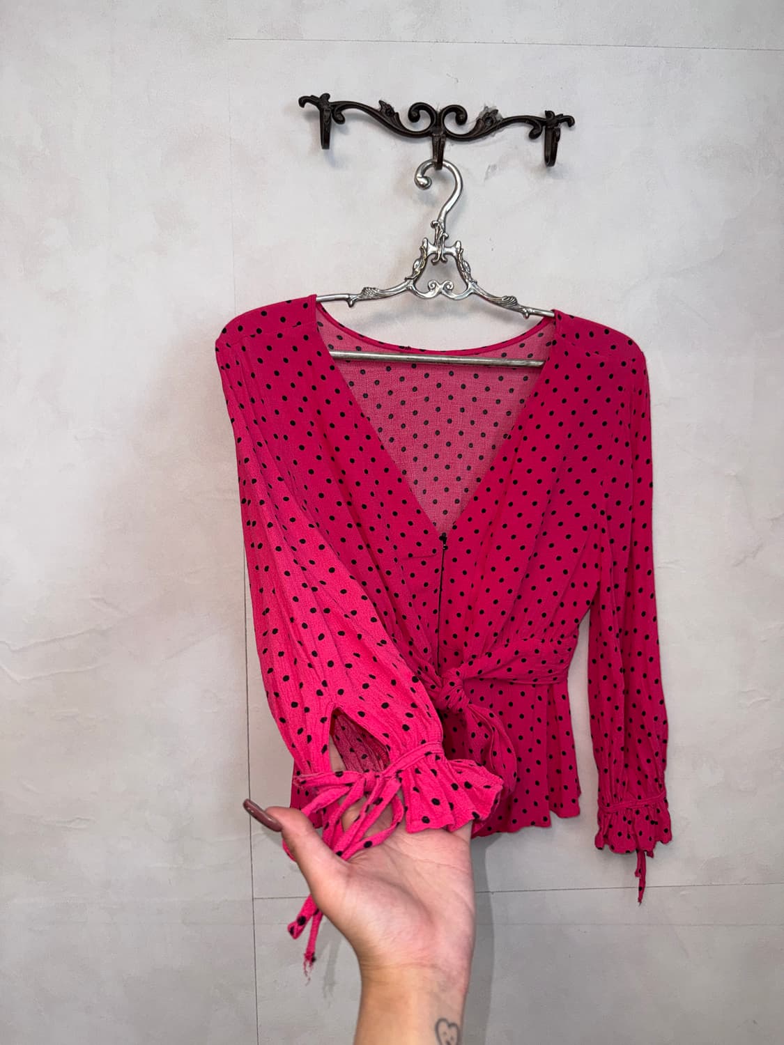 Hot pink dot corset half blouse 상품이미지5