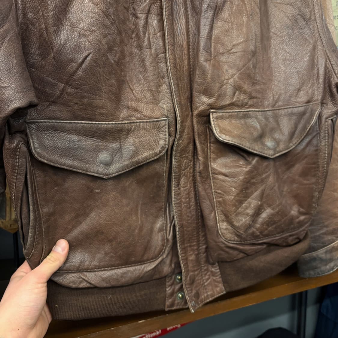 80s 빈티지 G-1  플라이트 자켓 카우하이드 탈부착 퍼카라 N670 상품이미지5