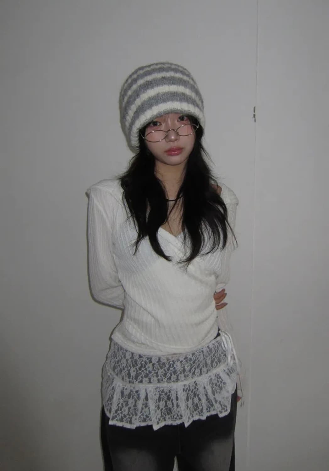 모디무드 쿠리린 랩 후드 니트 아이보리 상품이미지2