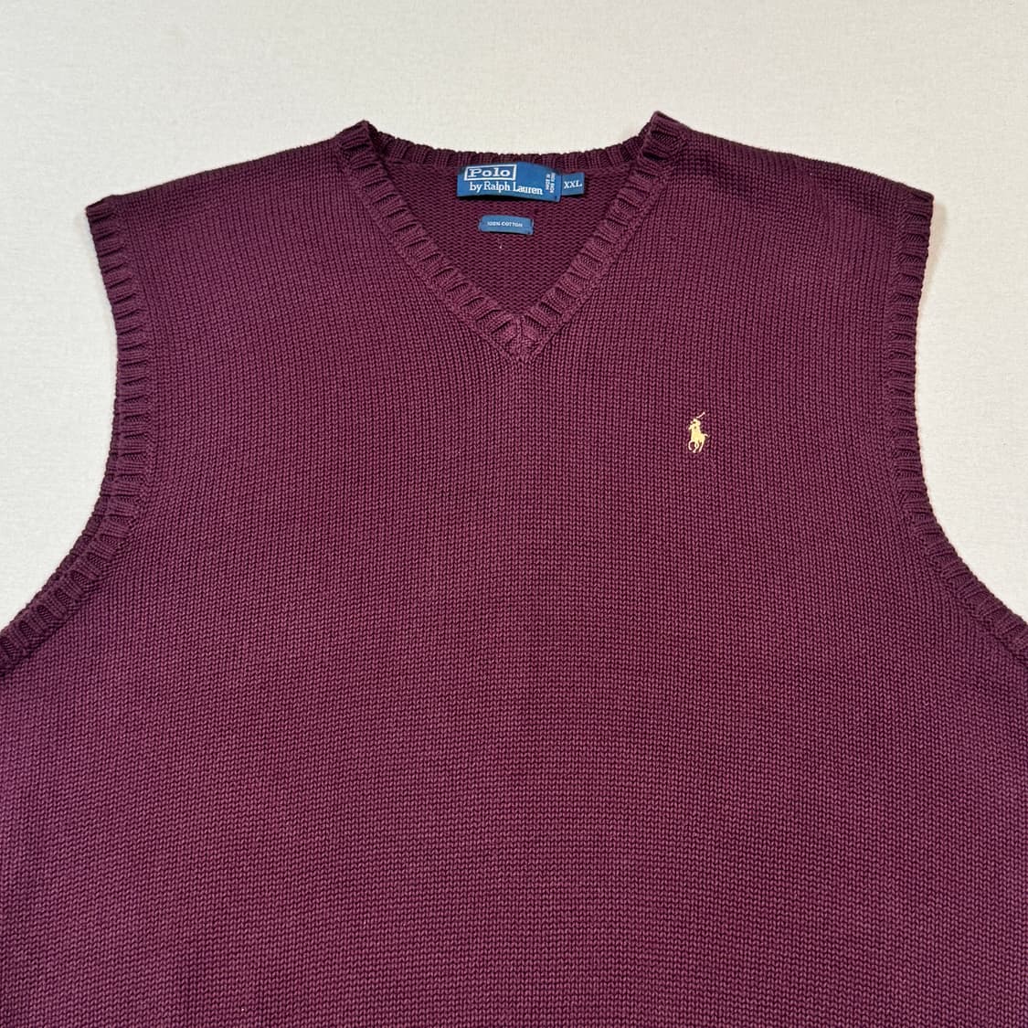 XXL) 폴로 랄프로렌 헤비 코튼 니트 조끼 베스트 버건디 상품이미지3
