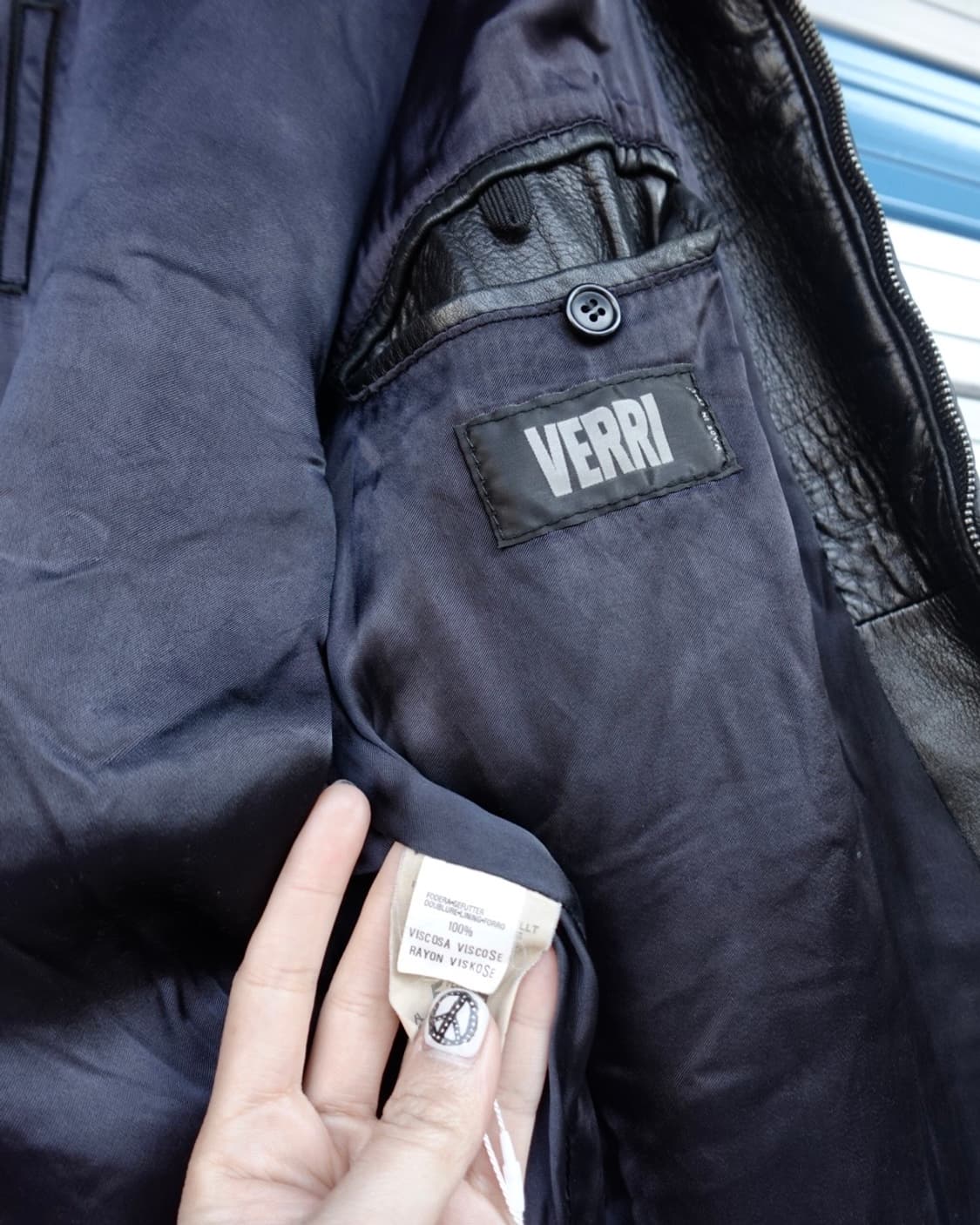 90s VERRI 패널 퀼티드 레더 블루종 (MADE IN ITALY) 상품이미지6