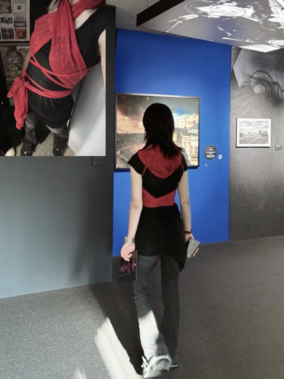 Partimento 파르티멘토 우먼 크로셰 랩 후디드 니트탑 레드 상품이미지1