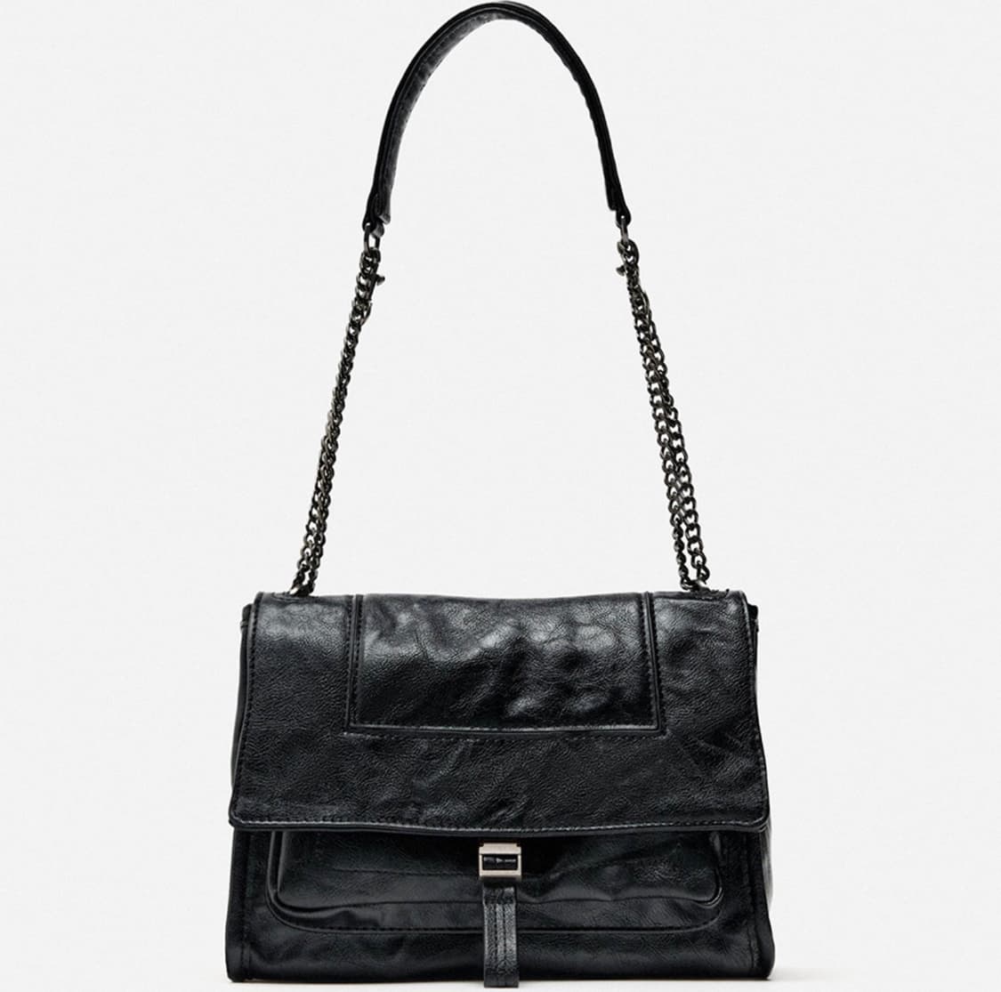 자라 링클 이펙트 락플랩 체인 숄더 크로스백 블랙 카즈하백 상품이미지1