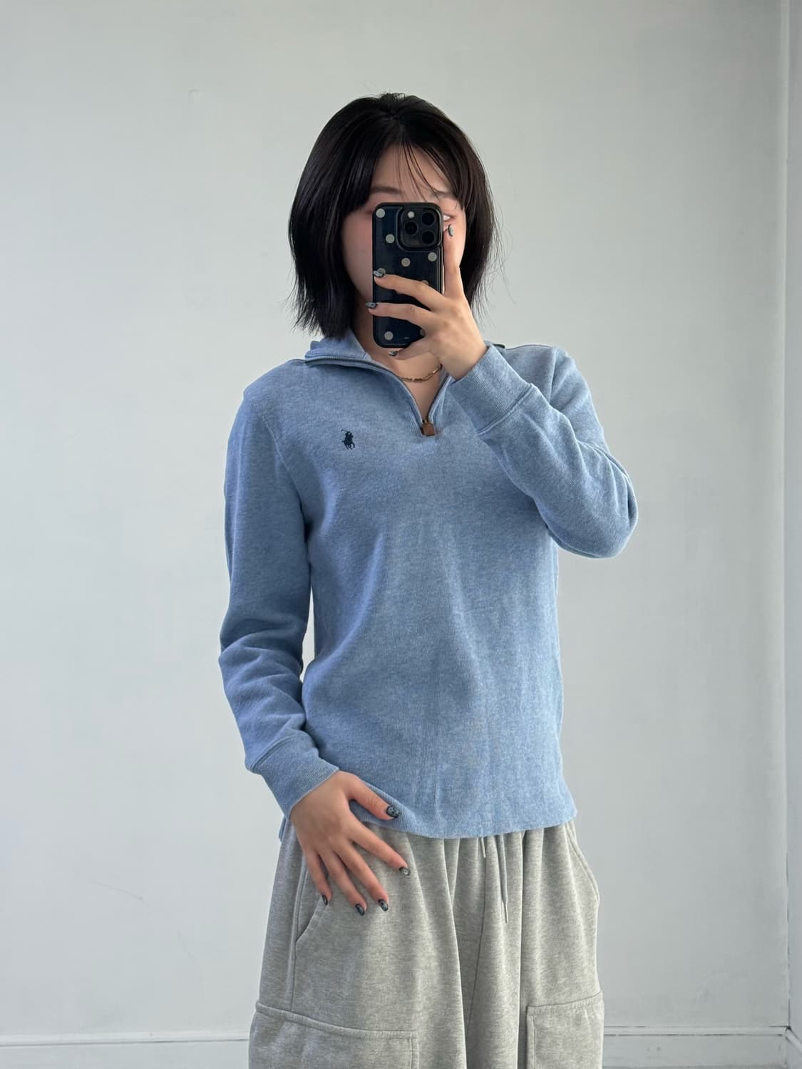 폴로 스카이블루 니트 반집업 상품이미지2