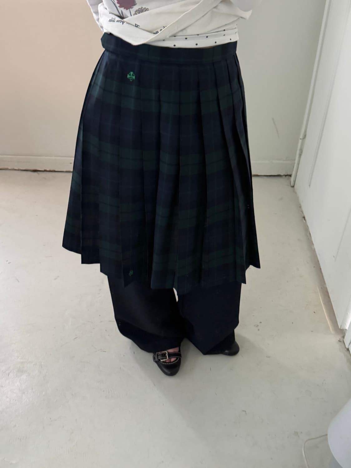 일본빈티지 체크 핀턱 미디스커트 상품이미지1