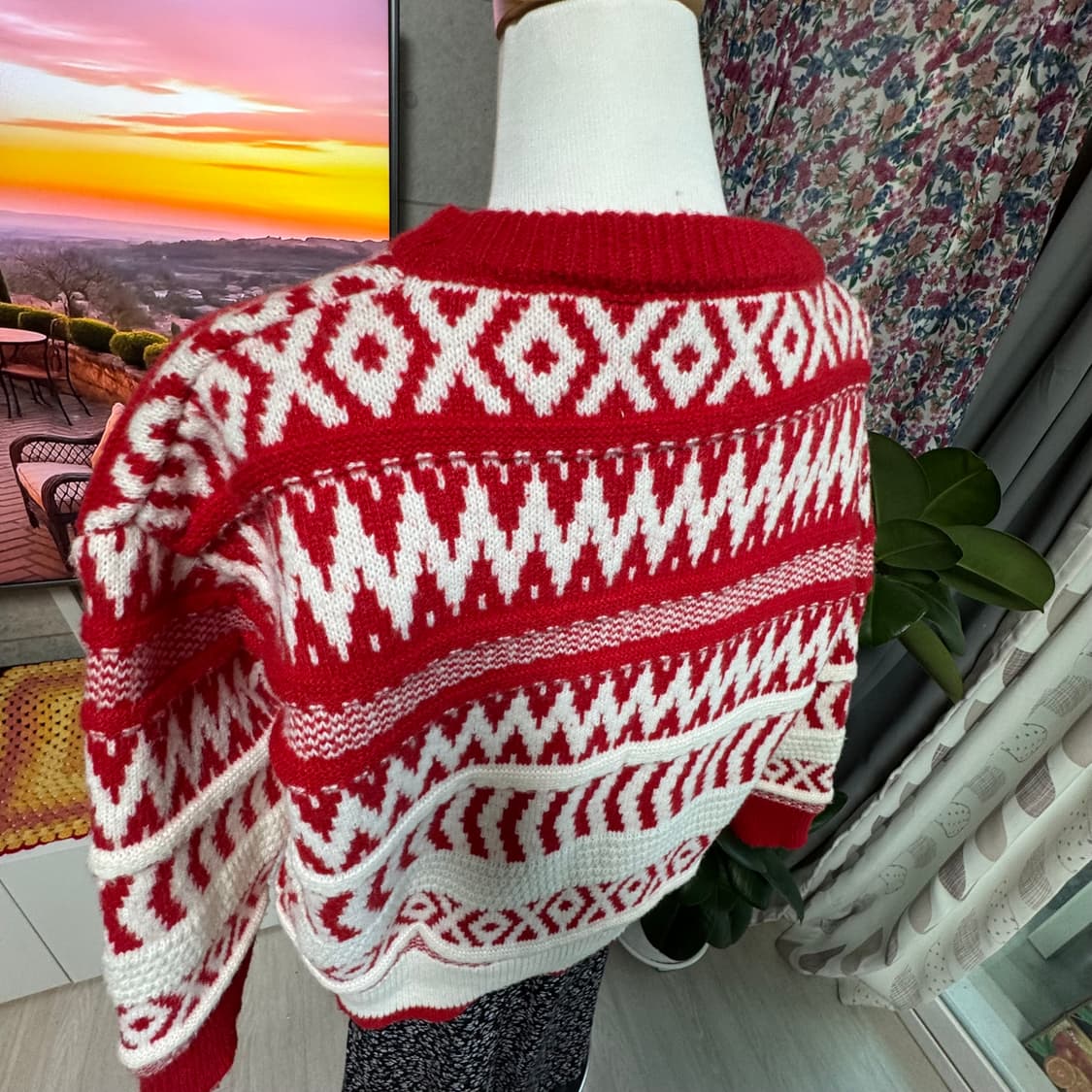 레드&아이보리 노르딕패턴 니트 스웨터 상품이미지7