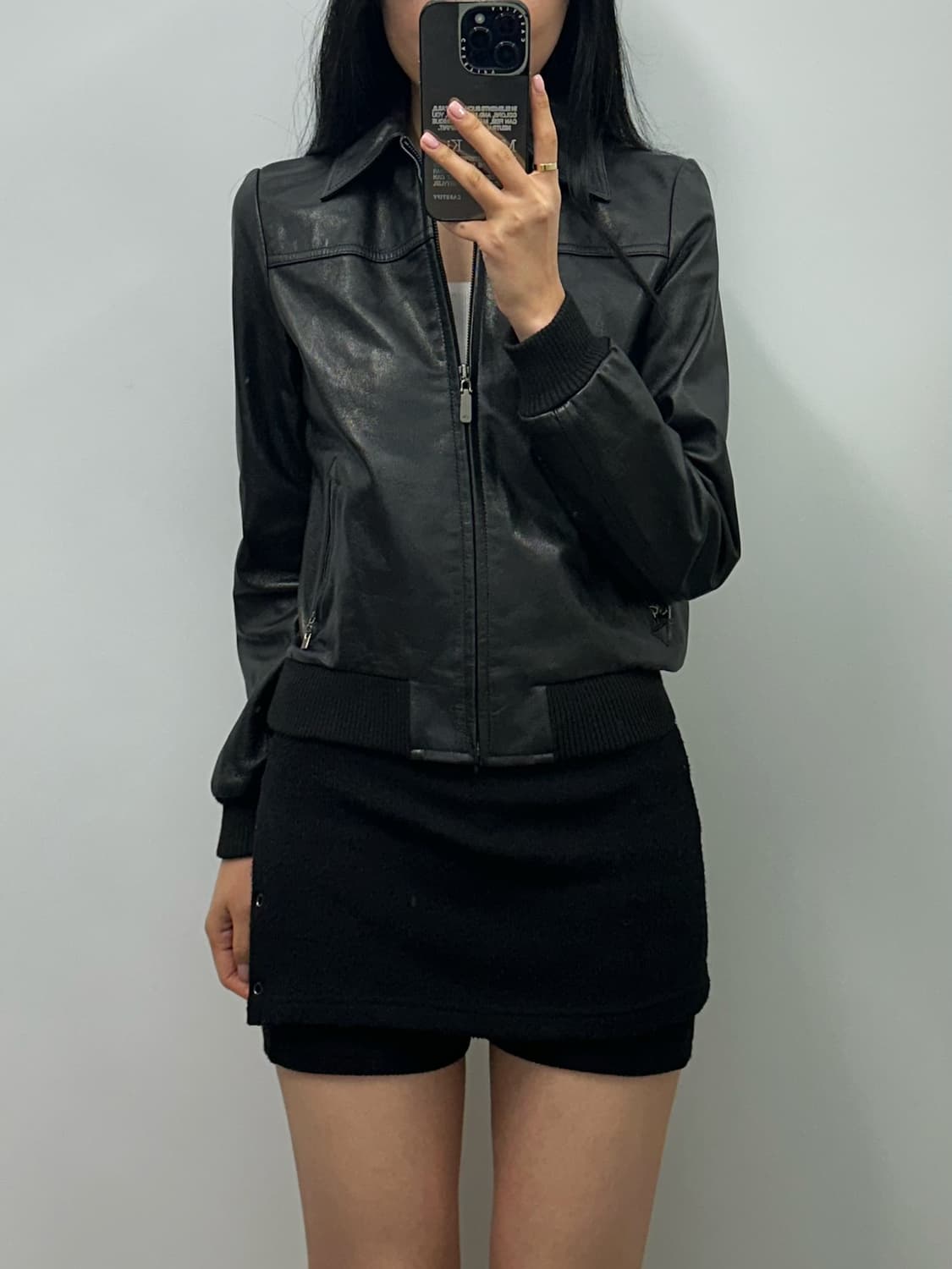 빈티지 카우레더 블랙 블루종 가죽 자켓 상품이미지1