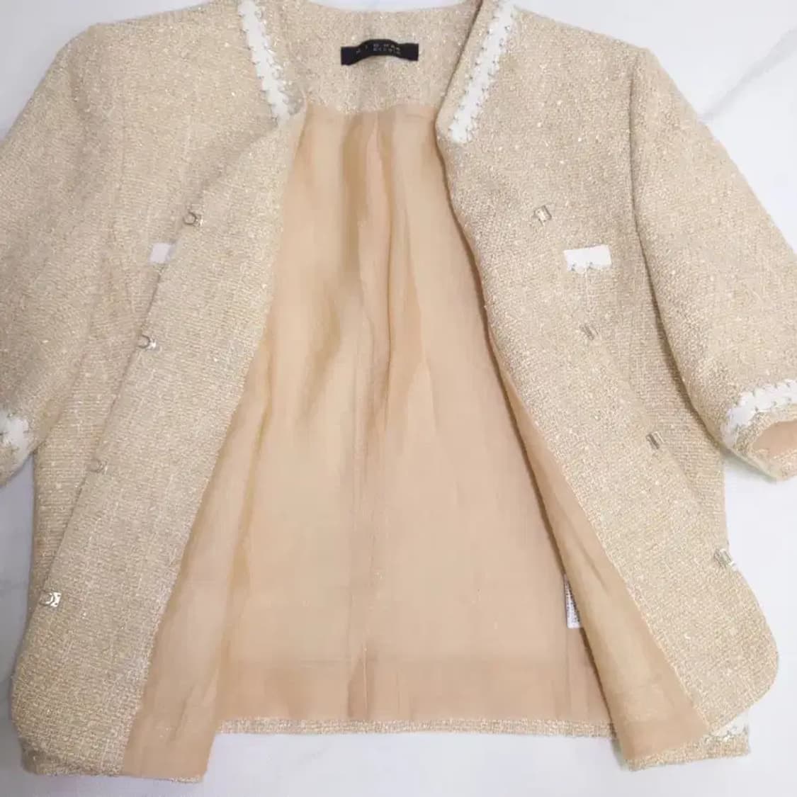 미샤 스튜디오 트위드 반팔 자켓 베이지 55 상품이미지4
