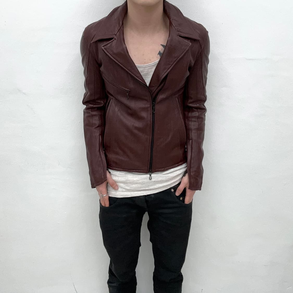 Schlussel burgundy leather jacket 상품이미지3