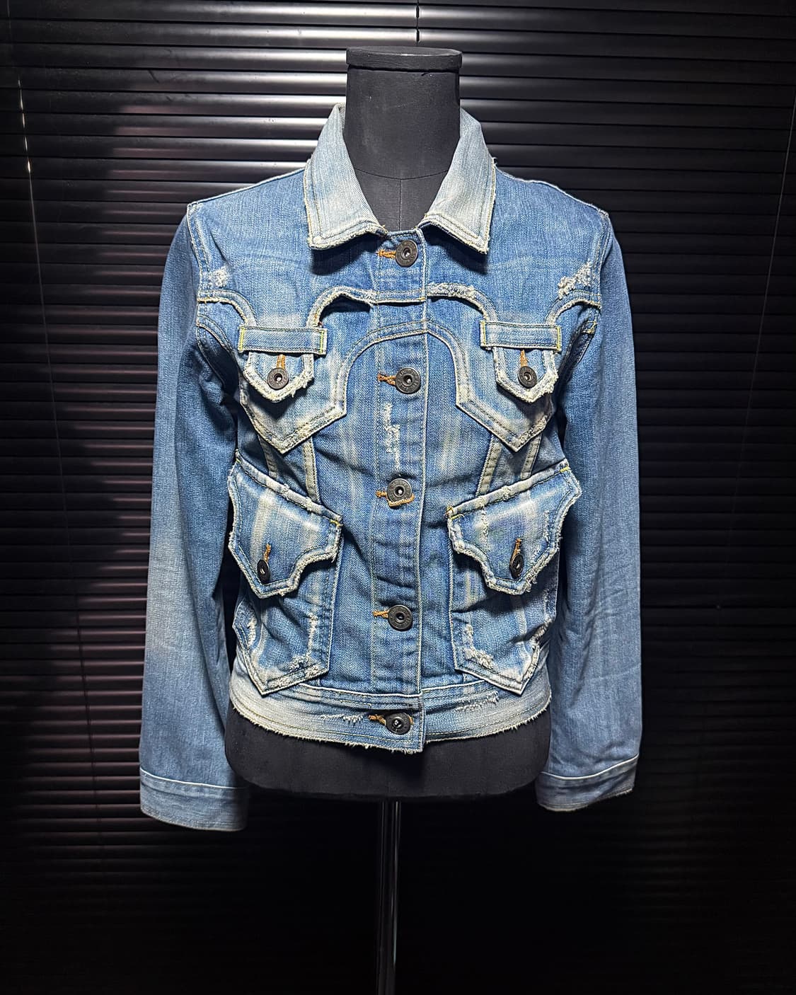 블루보이 트러커 워싱 데님 청자켓 크롭 숏자켓 고스 펑크 락 갸루 로리걸 상품이미지1