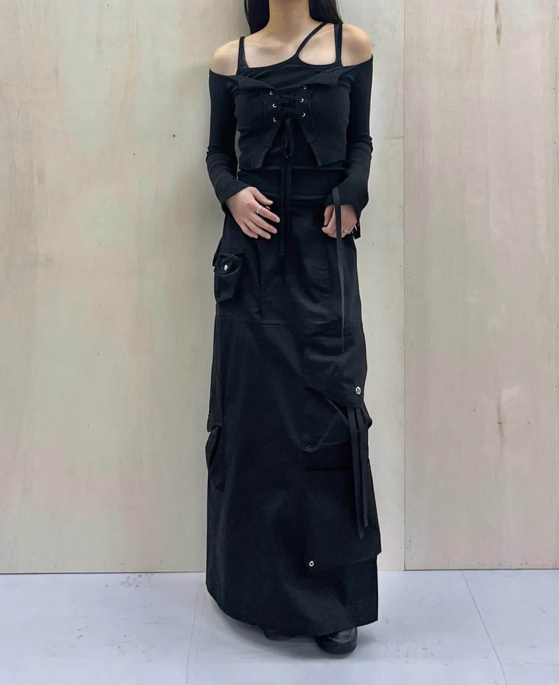 택포•나체 nache STRAP CARGO MAXI SKIRT BLACK 상품이미지6