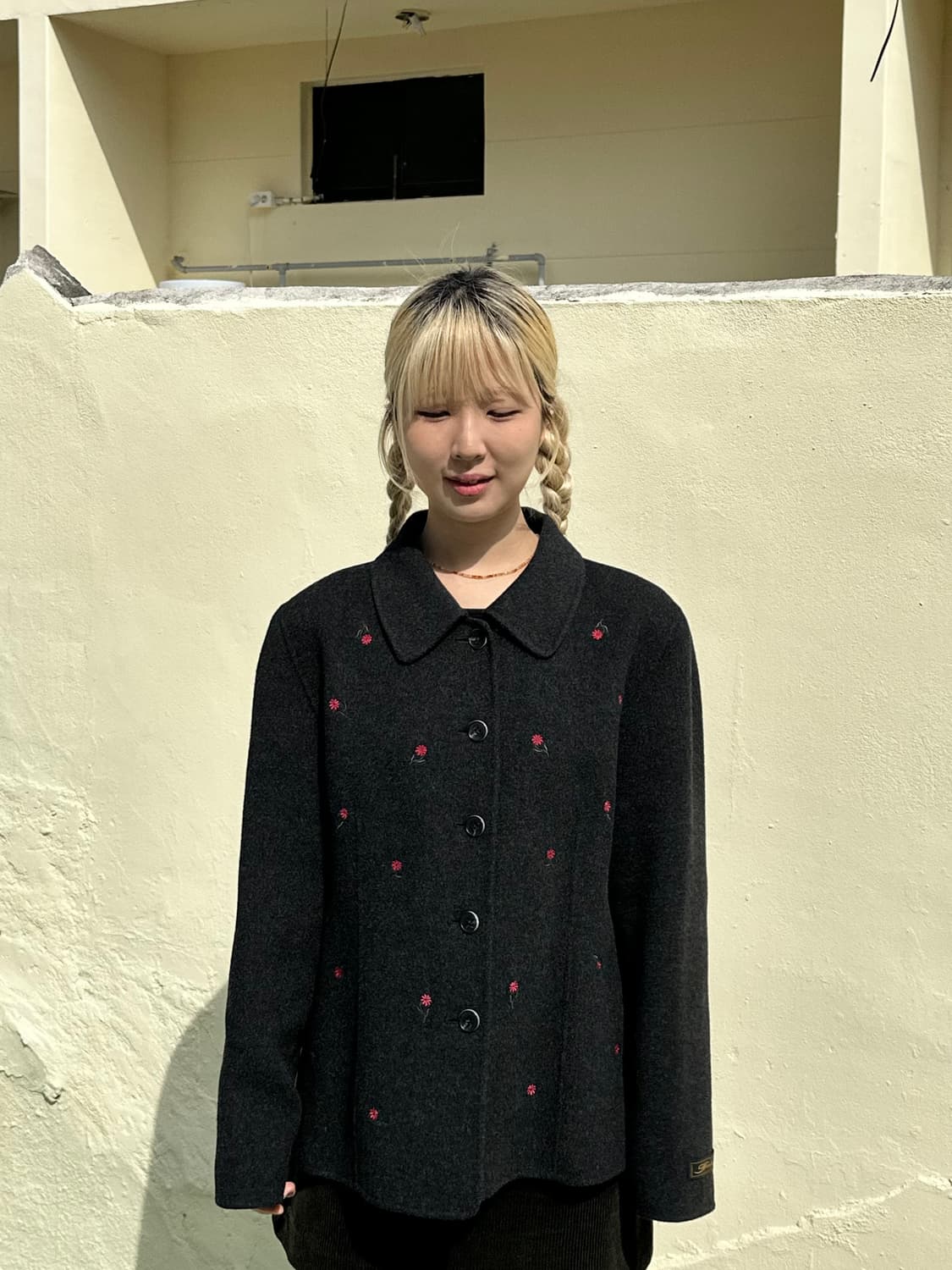 플라워 자수 울 하프 코트 상품이미지1