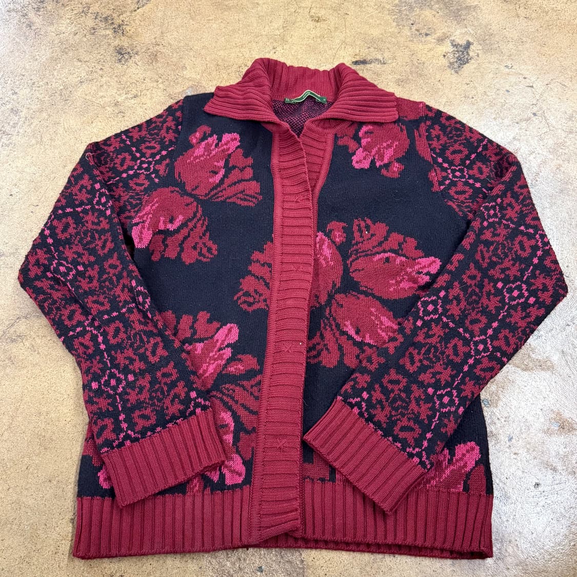 [정품/M] 오일릴리 꽃무늬 니트 가디건 블랙 레드 b10 상품이미지2