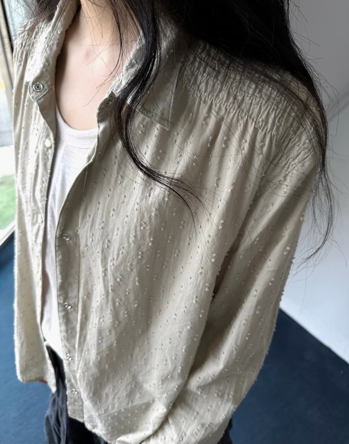 Design nep fabric shirred blouse shirt 상품이미지7