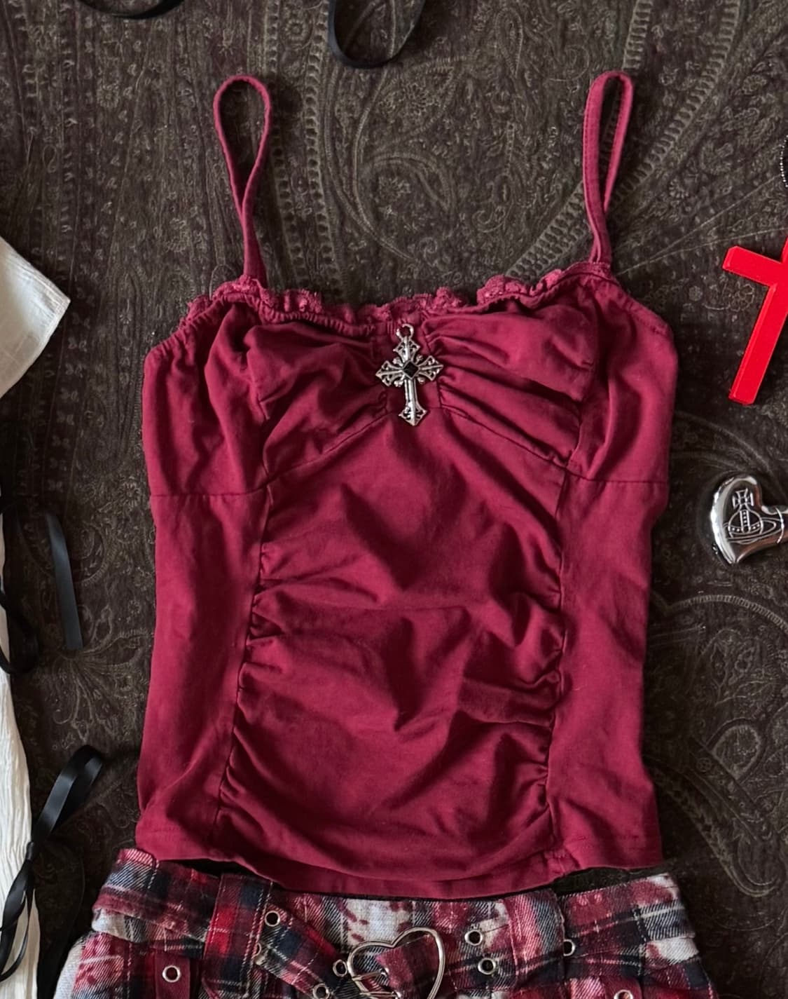 레드 십자가 캐미솔 상품이미지2