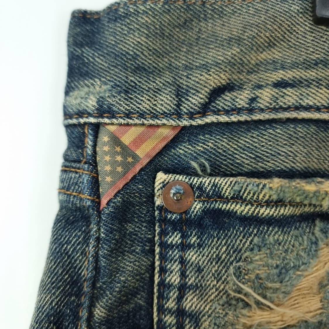 [데님앤서플라이] 빈티지 워시드 데미지 패치 워크 데님 팬츠 P01618 상품이미지7