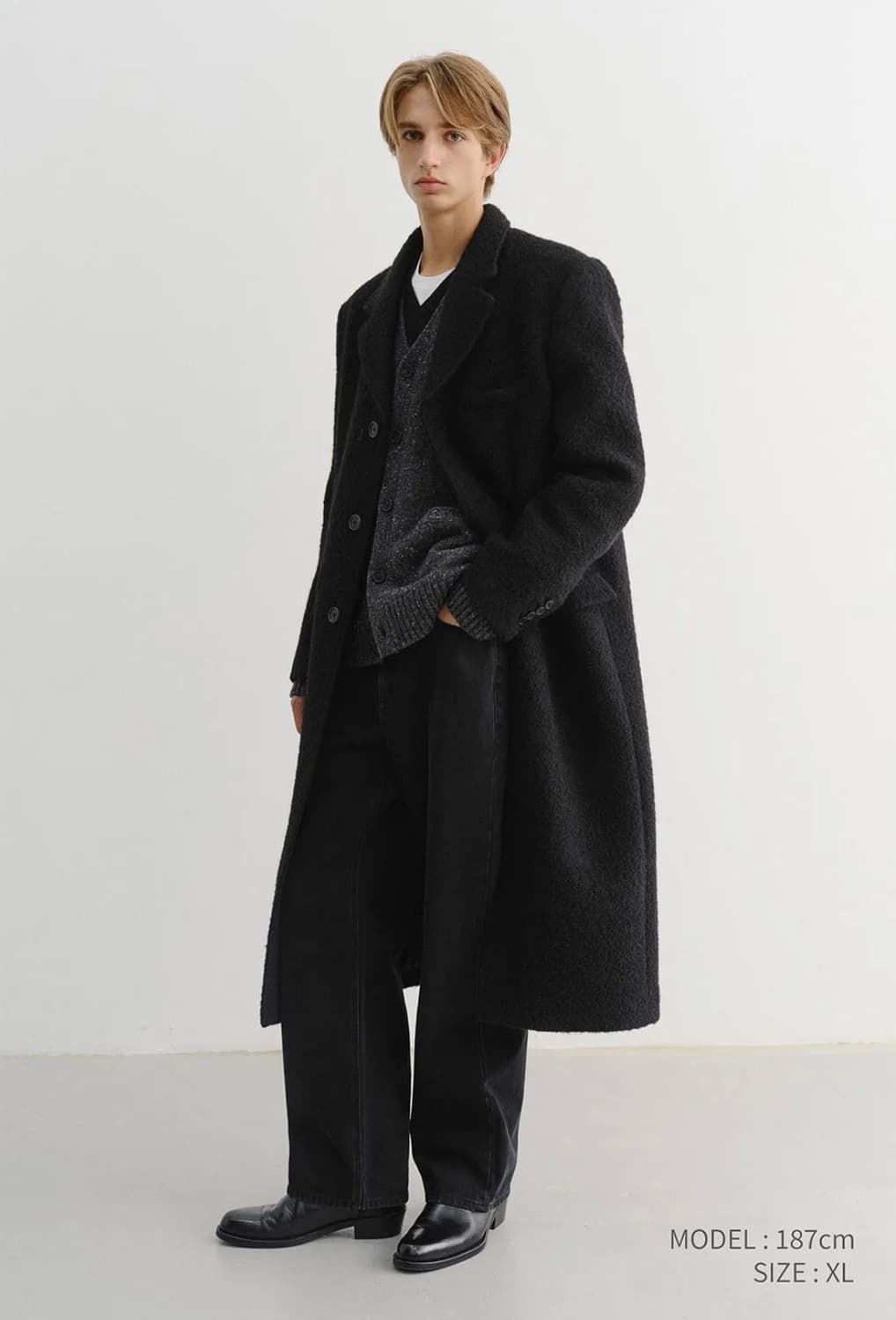 던스트 유니섹스 투웨이 부클 울코트 블랙 / S 상품이미지1