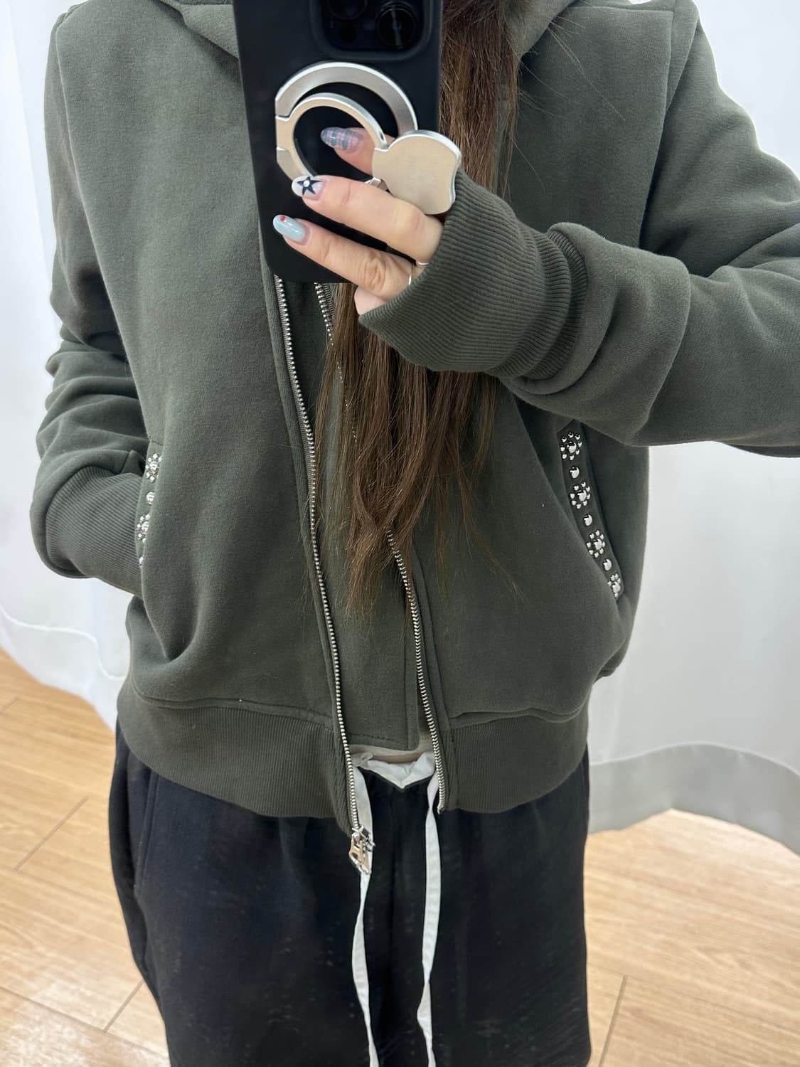 스터드 퍼 후드집업 (카키) 상품이미지4