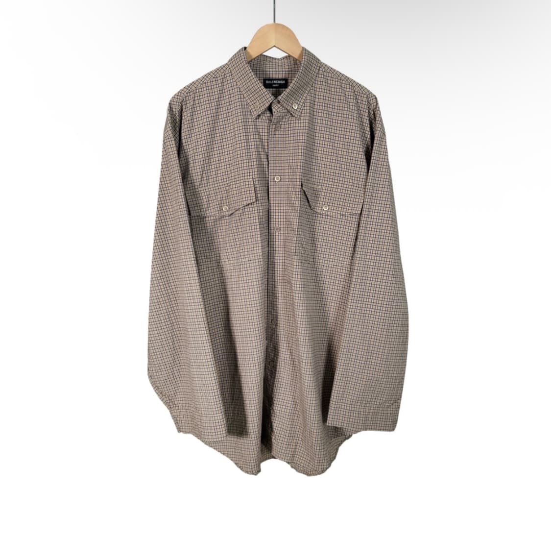 [M] 발렌시아가 21fw 체크 오버사이즈 버튼 다운 셔츠 베이지 상품이미지1