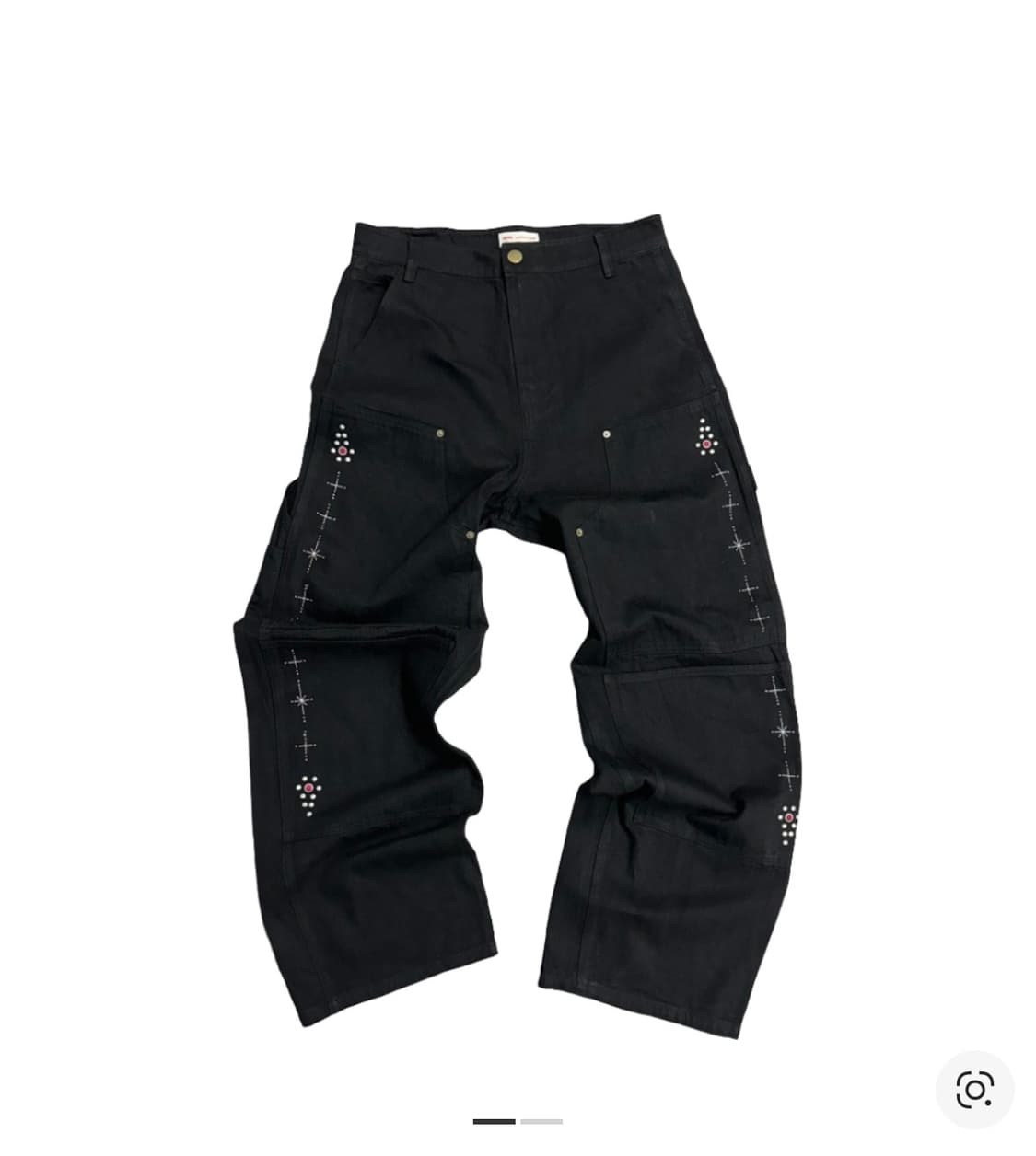 아오이로 페이크 스터드 커트 더블 니 팬츠 데님 블랙 상품이미지1