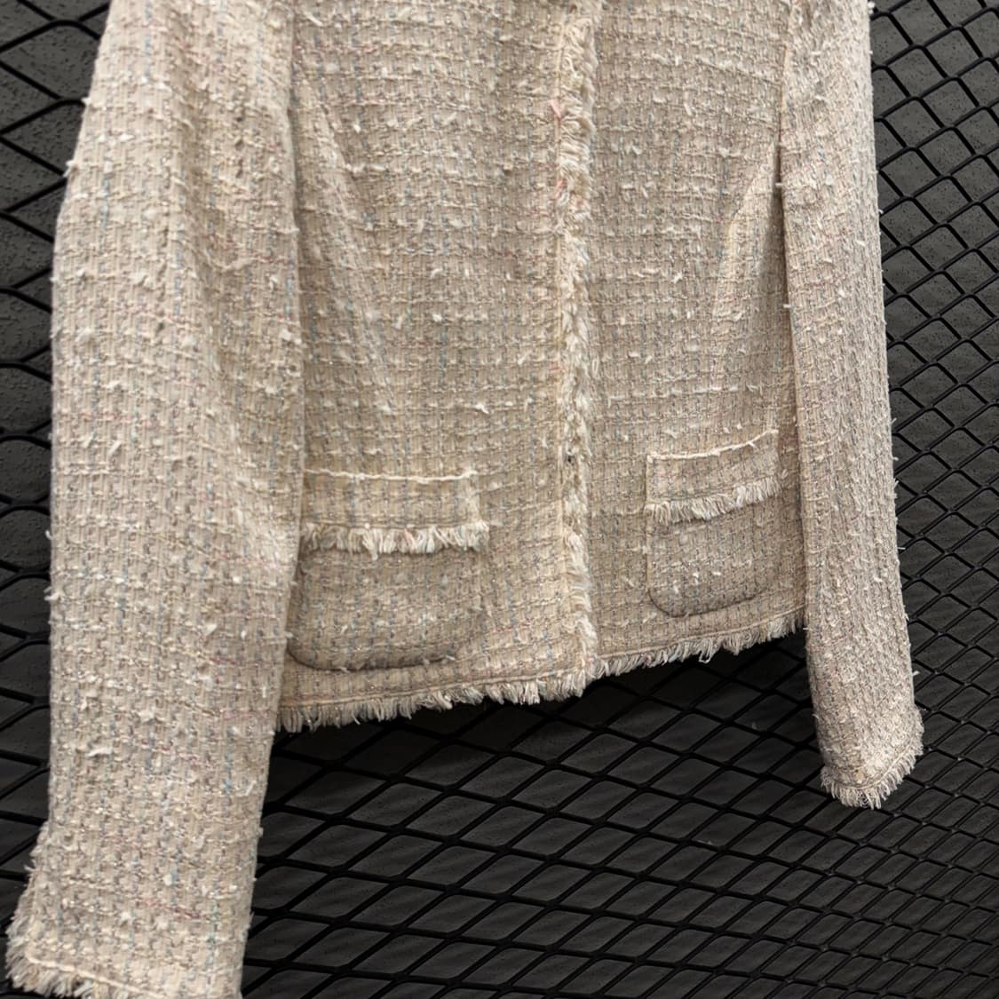 JPN VINTAGE 클래식 트위드자켓 믹스블렌드 프린지마감 디테일 핑크 상품이미지5