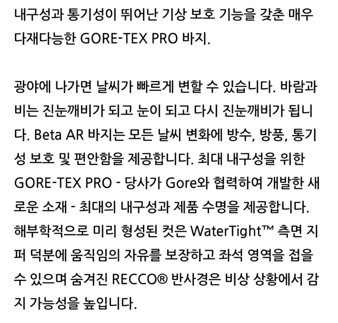 [L] 아크테릭스 베타AR 고어텍스 팬츠 블랙 상품이미지10