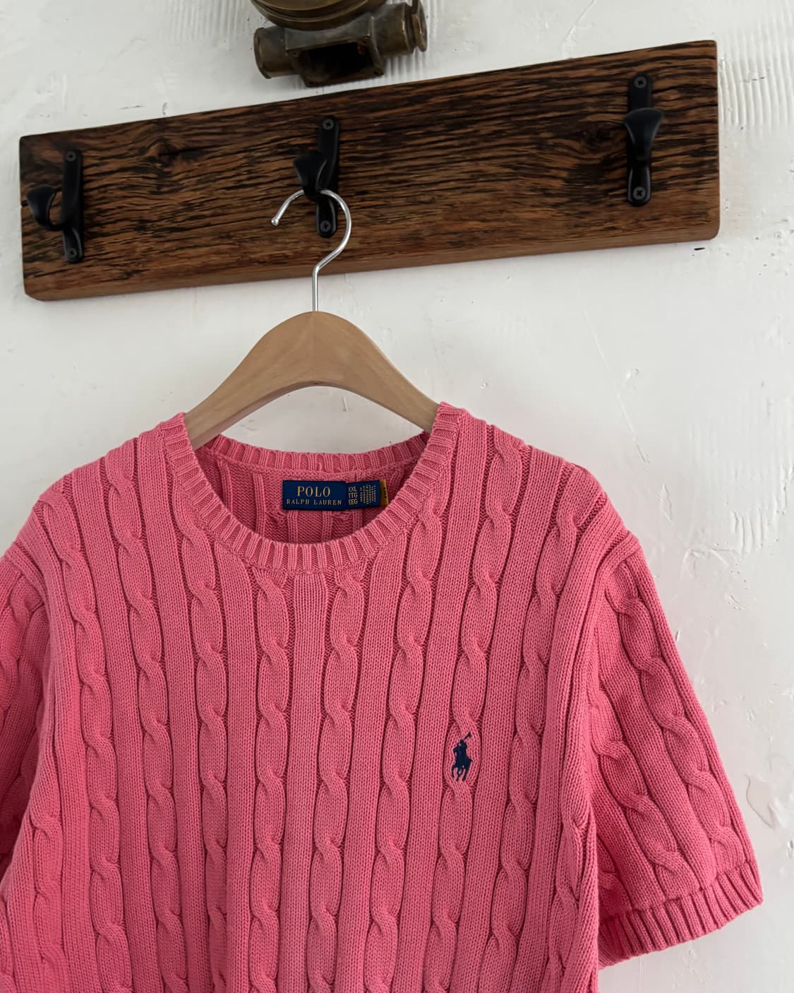 Polo 폴로 랄프로렌 QR라벨 핑크컬러 케이블 반팔 니트 상품이미지3