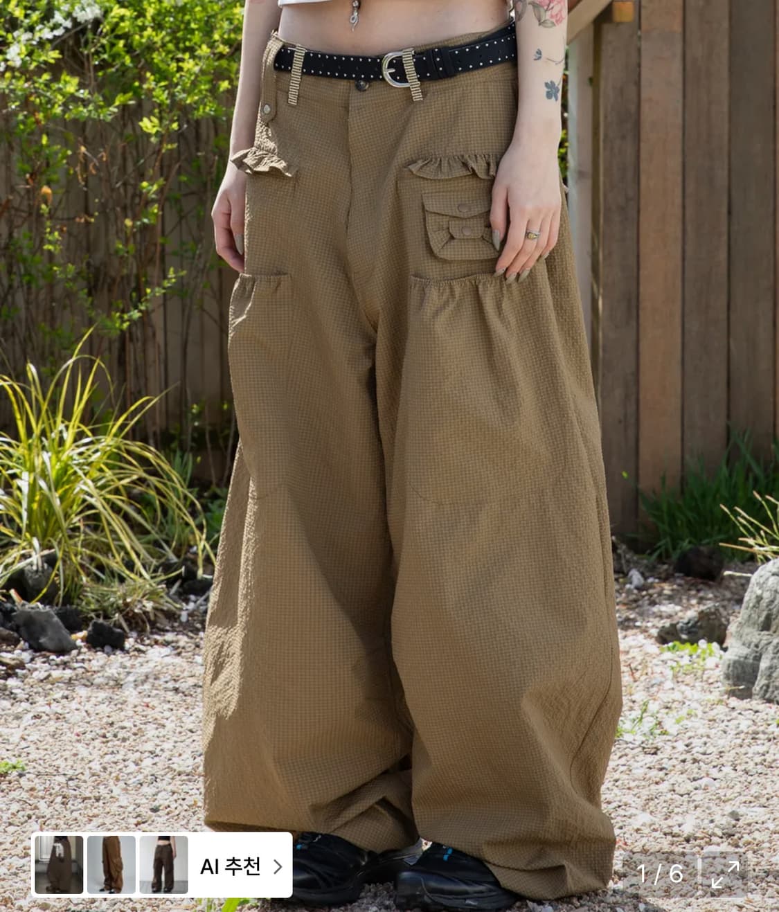 루나키후 엑스톤즈우먼 사키 프릴 시어서커 와이드 팬츠 (BROWN) 상품이미지1