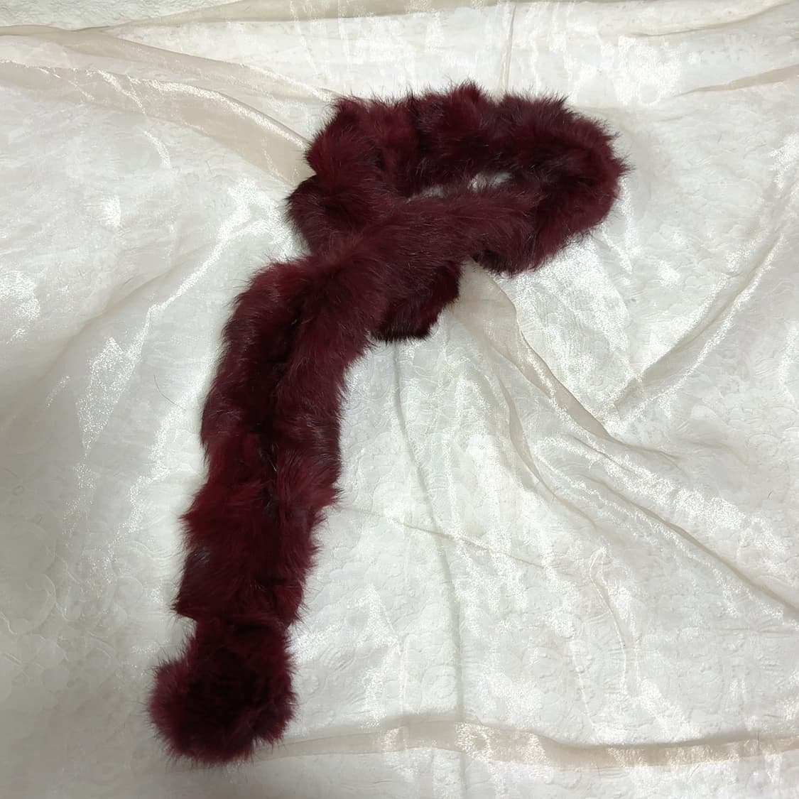 빈티지 다크 레드 토끼털 방울 목도리 스카프 상품이미지2