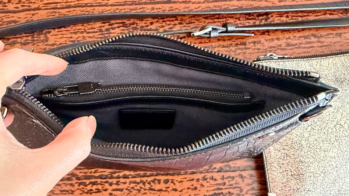 톰그레이하운드 덱케 블랙 악어 가죽 실버 패턴 더블 파우치 크로스백 가방 상품이미지7