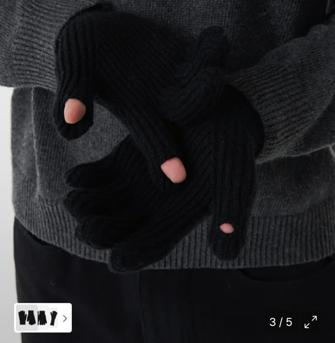 무신사 스탠다드 리브드 핑거 홀 니트 글러브 장갑 [블랙] 상품이미지2