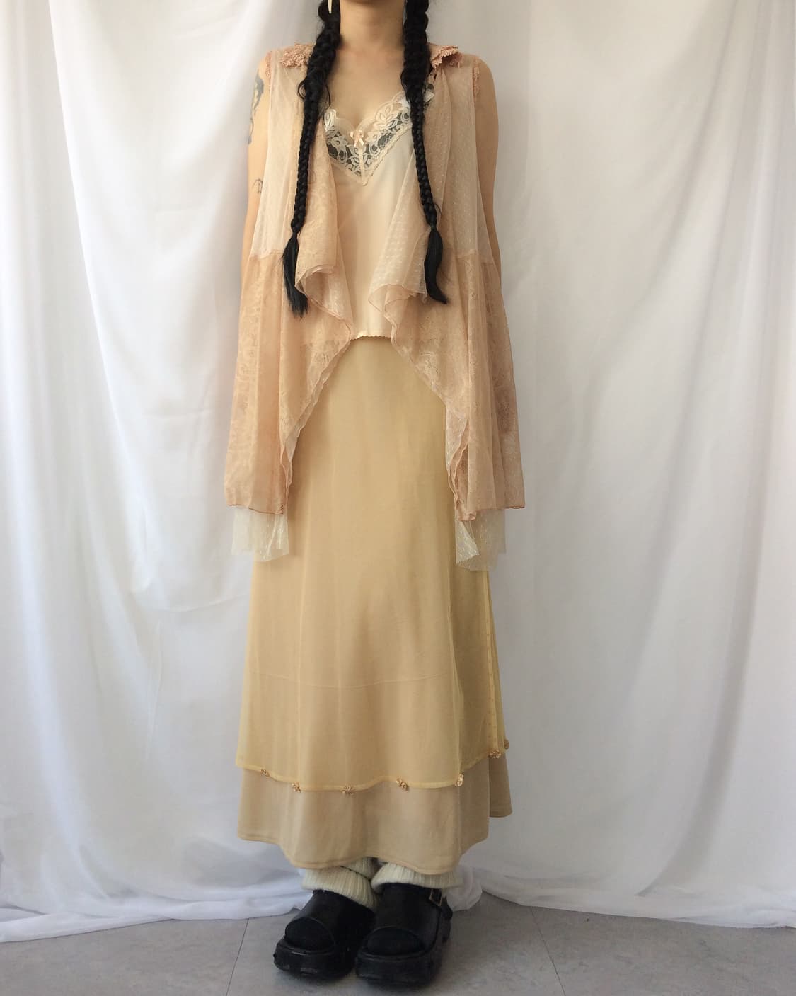 Axes femme lace layer open vest 상품이미지8