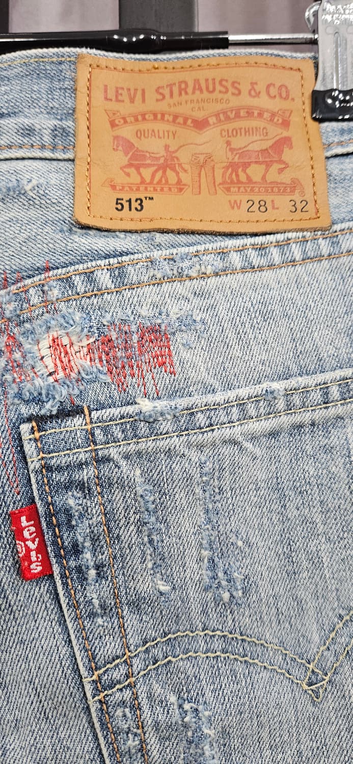 리바이스 513 데미지 워싱 패치워크 데님 팬츠 W28L32 상품이미지3