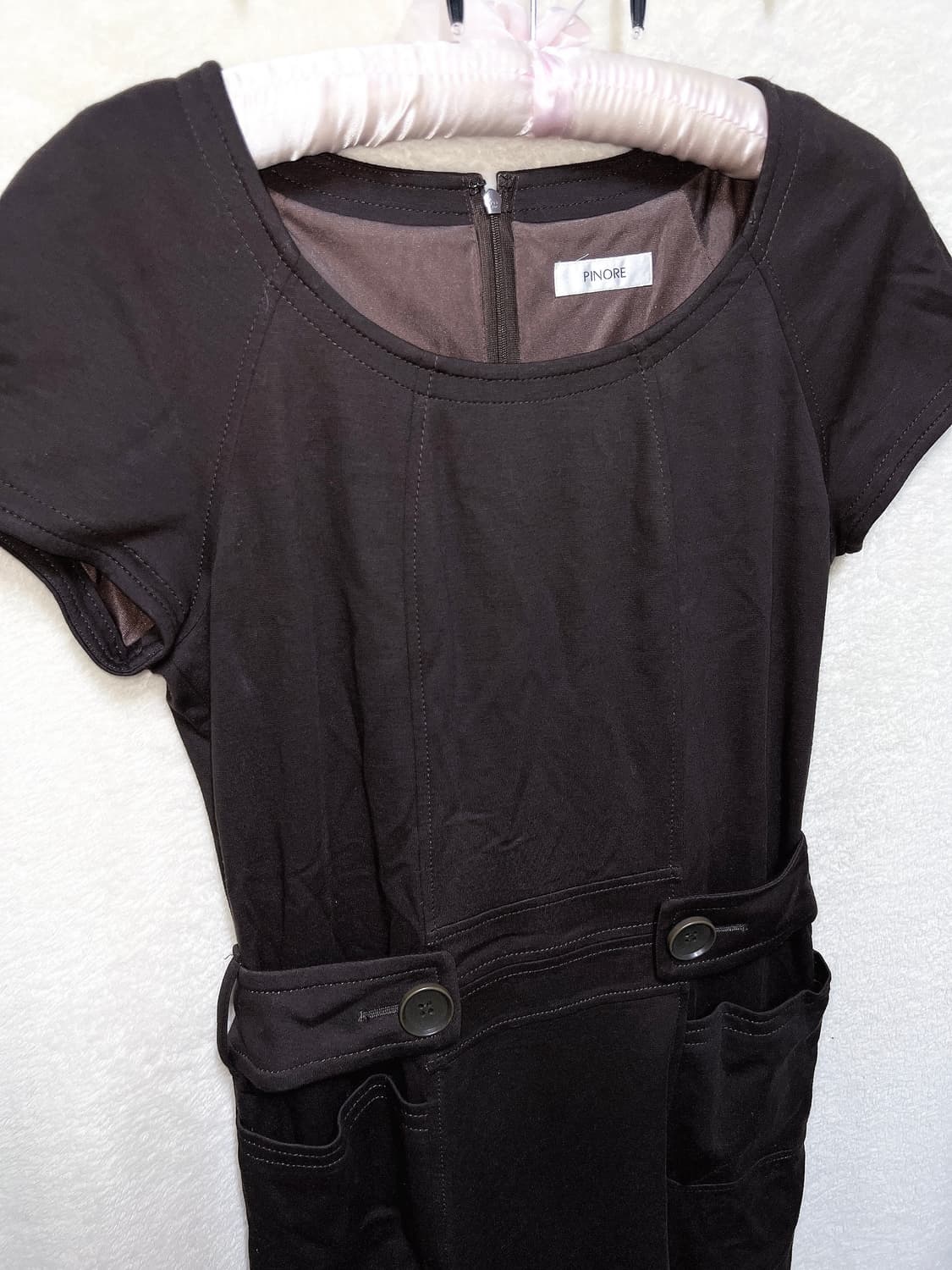 모던 클래식 올드머니 긱시크 브라운 반팔 벨트 원피스 너드 라떼 핀터 상품이미지7