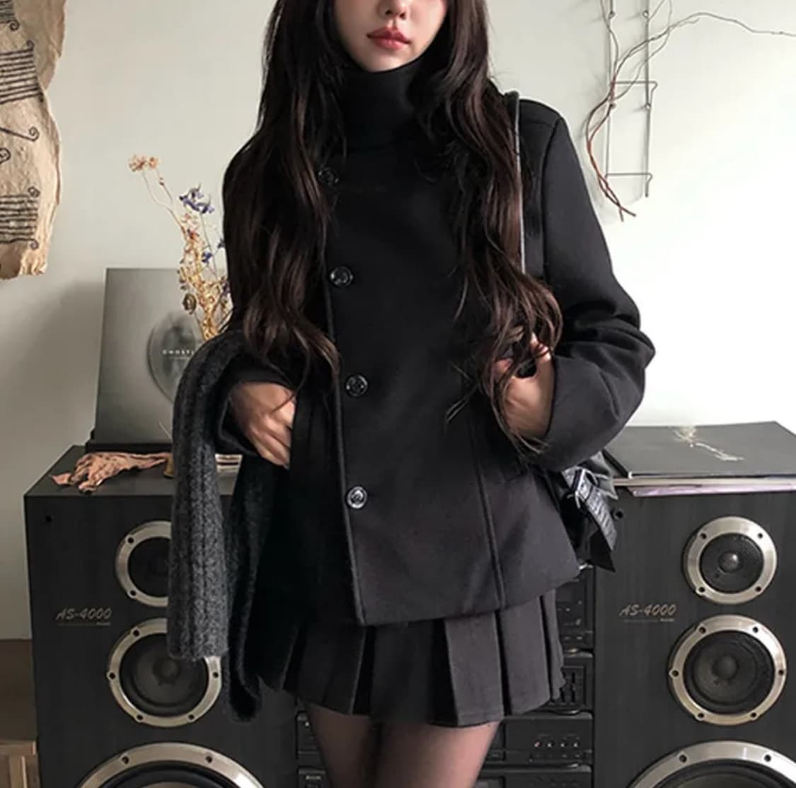 (1회 착용) 블랙 슬림 숏 코트 팝니다! 상품이미지1